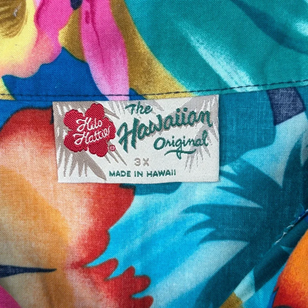 Hilo Hattie Hawaiian Shirt Mens 3X Teal Pink Tropical Floral Hibiscus Made in HI